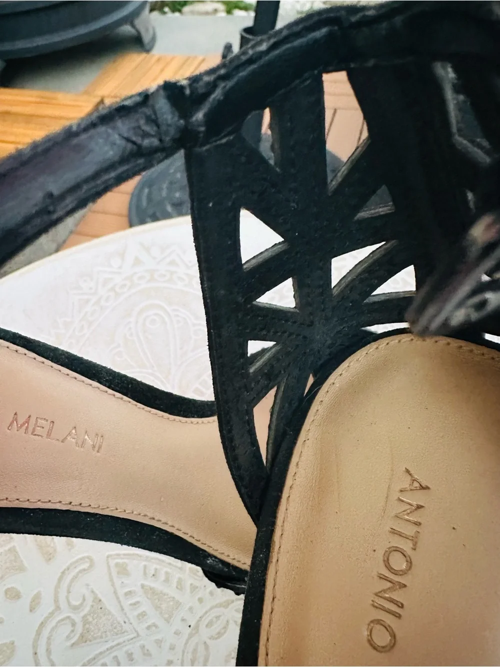 ANTONIO MELANI Black Strappy Crystal-Embellished Ankle-Strap Heels - Picture 8 of 9